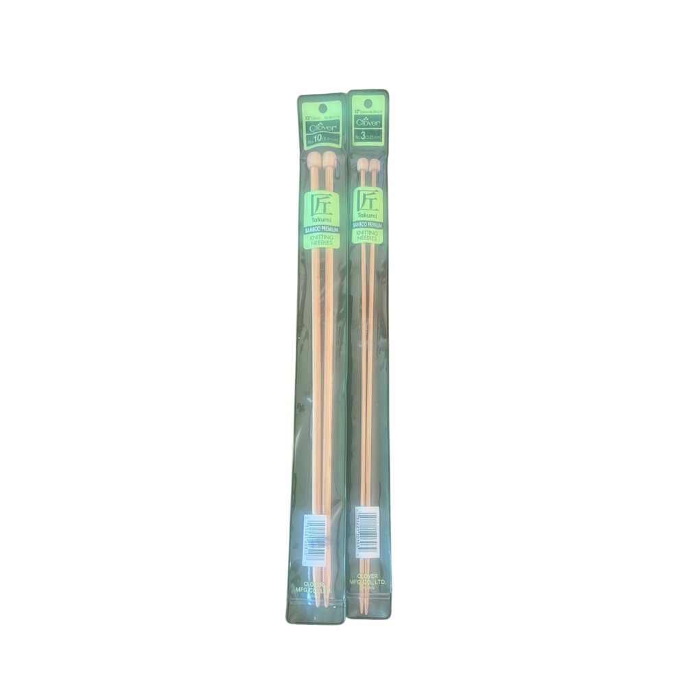 Clover Takumi Bamboo Premium Knitting Needles 13in Size 10 6.0mm & Size 3 3.25mm